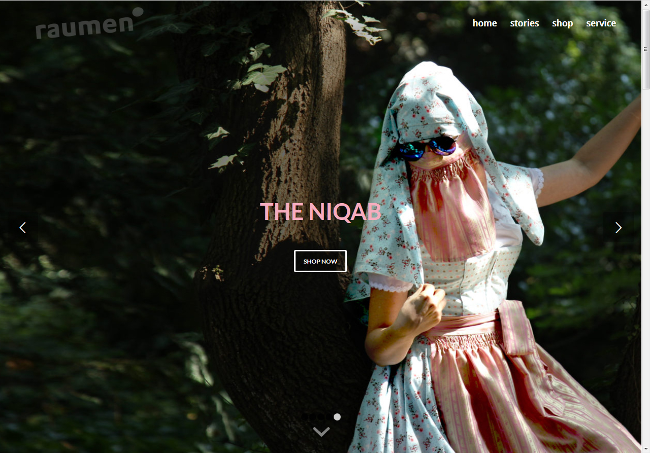Screenshot of the niqab shop website showing the  dirndl niqab